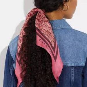 Coach Pink Stacked Logo Silk Diamond Scarf NWT